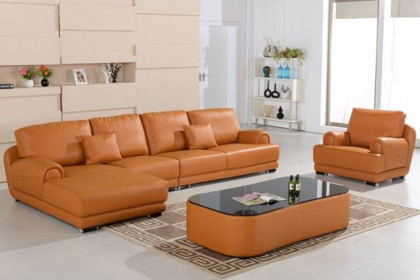 Sofa bọc da cao cấp - màu cam