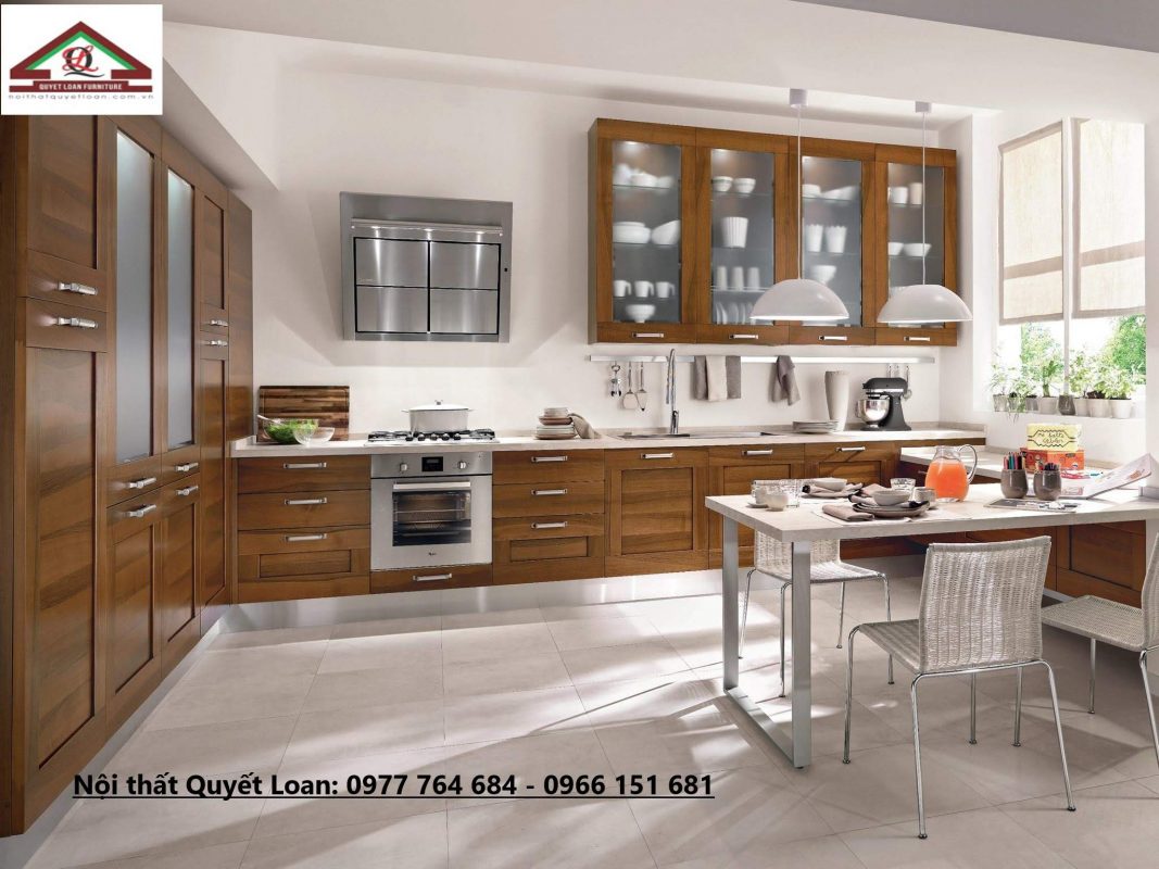 tủ bếp gỗ sồi