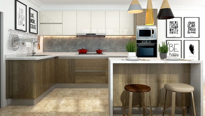 L Shaped Laminate Kitchen with Small Island OP18 HPL07 2