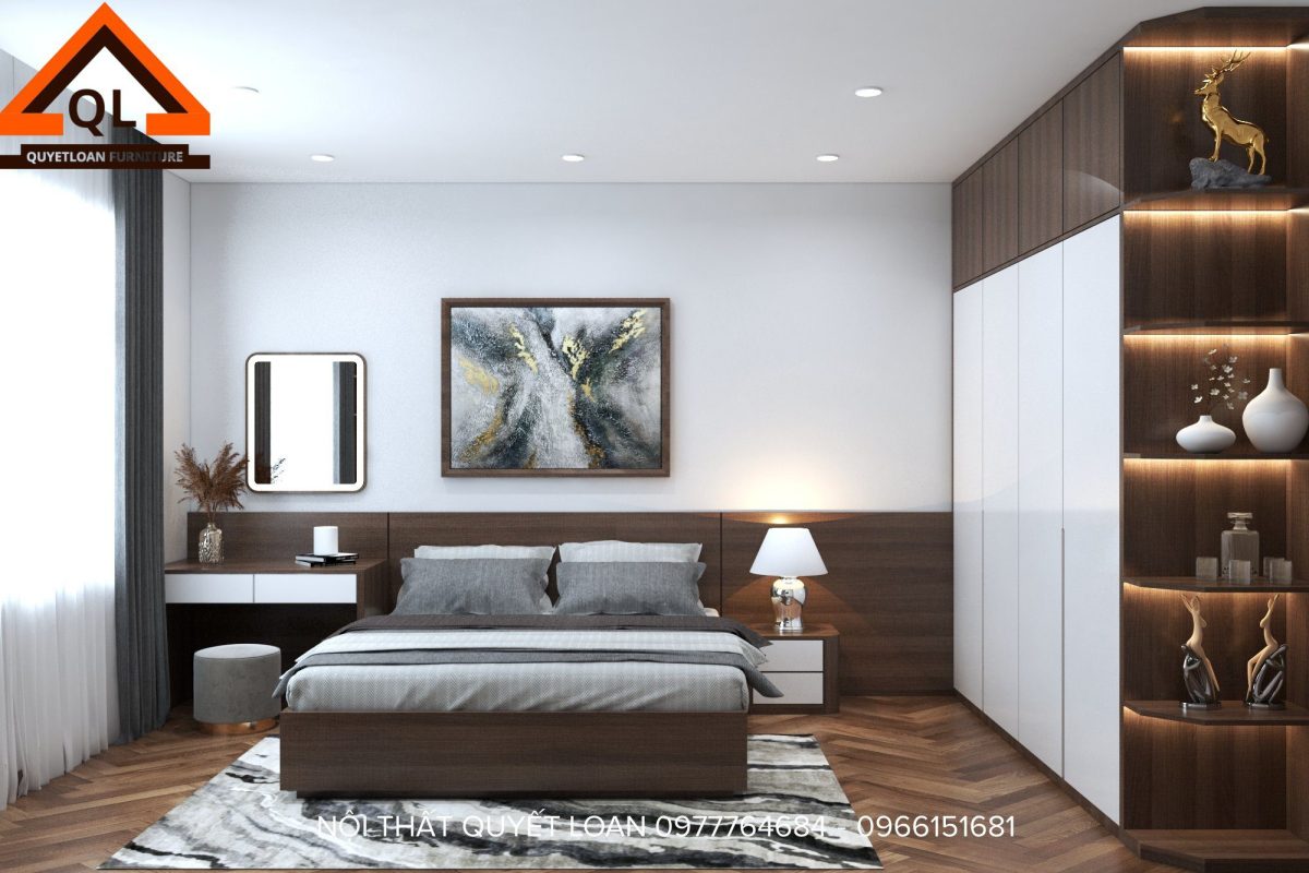 Nội thất căn 2 phòng ngủ hiện đại 5 Tủ áo kết hợp kệ trang trí