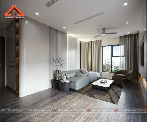 Nội Thất Phòng Khách Liền Bếp - Tông Màu Tối Giản - CB02 15 Thiết Kế phòng khách liền bếp hiện đại