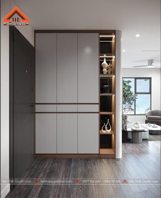 Nội Thất Phòng Khách Liền Bếp - Tông Màu Tối Giản - CB02 17 Thiết Kế phòng khách liền bếp hiện đại