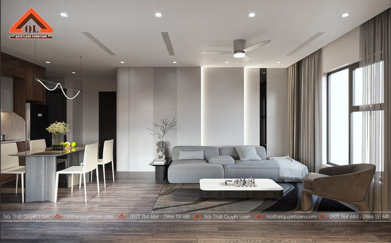 Thiết Kế phòng khách liền bếp hiện đại