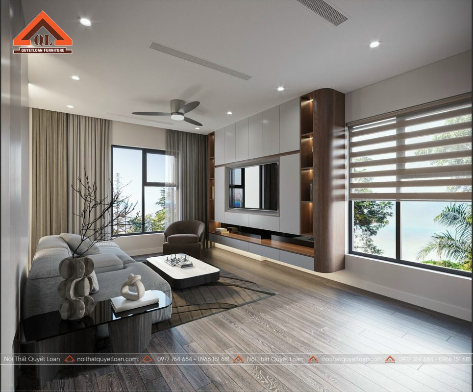 Thiết Kế phòng khách liền bếp hiện đại